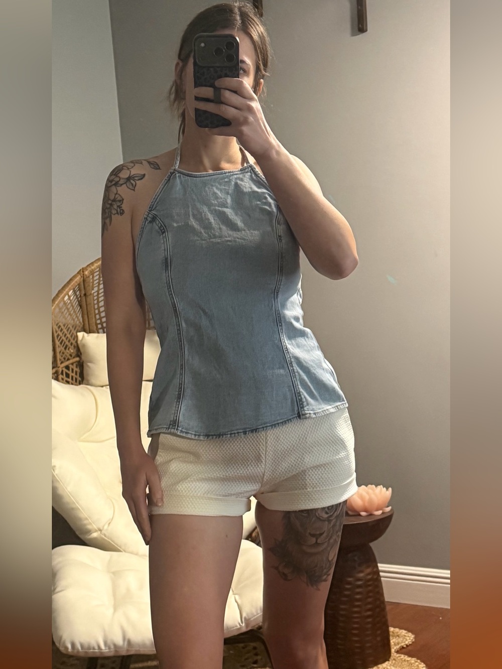 AE Light Wash Denim Halter Top - Light Blue